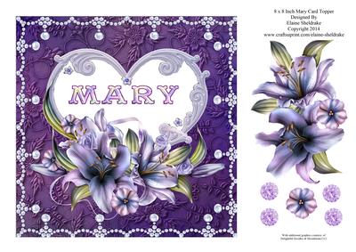 8 x 8 Lily Names a - Z 'mary' Decoupage Card Topper