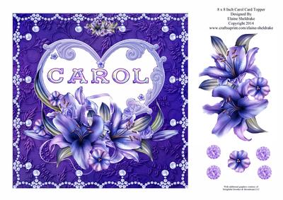 8 x 8 Lily Names a - Z 'carol' Decoupage Card Topper
