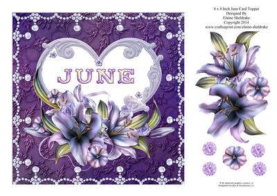 8 x 8 Lily Names a - Z 'june' Decoupage Card Topper