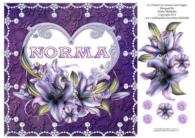 8 x 8 Lily Names a - Z 'norma' Decoupage Card Topper