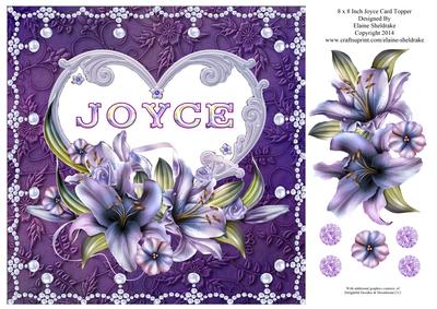 8 x 8 Lily Names a - Z 'joyce' Decoupage Card Topper