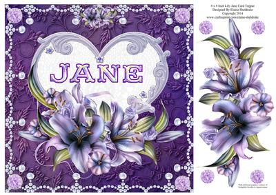 8 x 8 Lily Names a - Z 'jane' Decoupage Card Topper