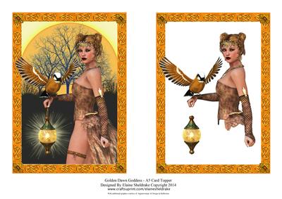Golden Dawn Goddess the Huntress Decoupage Card Topper