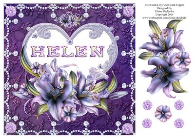 8 x 8 Lily Names a - Z 'helen' Decoupage Card Topper