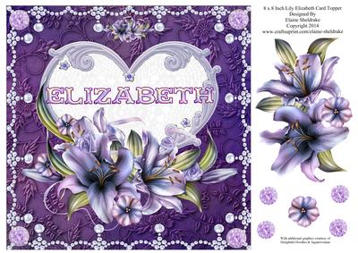 8 x 8 Lily Names a - Z 'elizabeth' Decoupage Card Topper