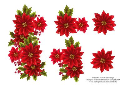 Christmas Poinsettia Flowers Decoupage Sheet