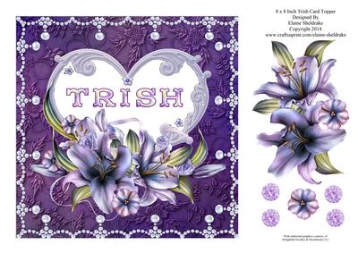 8 x 8 Lily Names a - Z 'trish' Decoupage Card Topper