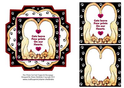 Cats Paw Prints on Our Hearts Card Topper & Decoupage