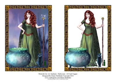 Witch & Cat (1) Samhain - Halloween - A5 Card Topper