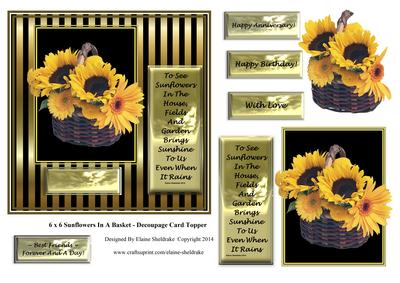 6 x 6 Sunflowers in a Basket - Decoupage Card Topper