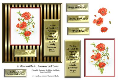 6 x 6 Poppies & Daisies - Decoupage Card Topper