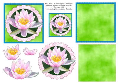 4 x 4 Water Lily Decoupage Card Toppers