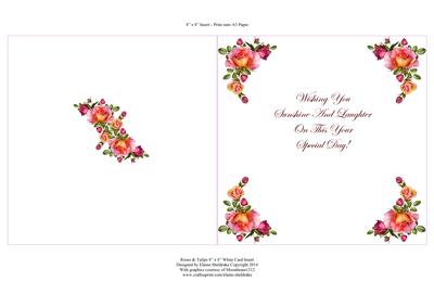 8 x 8 Card Insert "roses & Tulips" on White with Verse