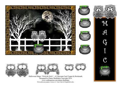 A5 Halloween Witches & Owls Decoupage Card Topper