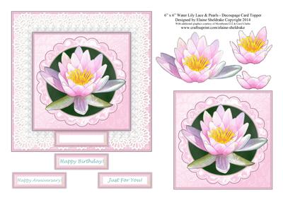 Waterlily Lace & Pearls -with Decoupage Fits 6" x 6" Card