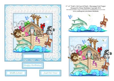 6" x 6" Noah's Ark Lace & Pearls with Decoupage Card Topper