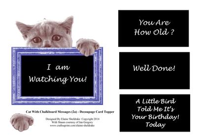 Cat with Chalkboard Messages (2a) Shaped Topper Fits 6" x 6"