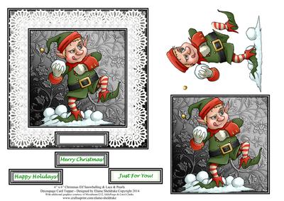 6 x 6 Christmas Elf Lace & Pearls Decoupage Card Topper