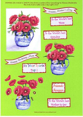 Poppies in a Blue & White Jug Mother's Day Birthday Friend