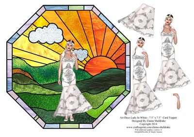 Art Deco Lady in White - 7.5 x 7.5 Decoupage Card Topper