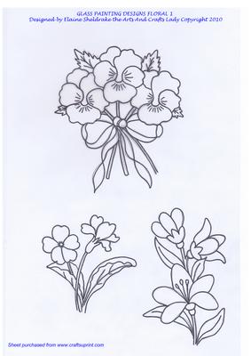 Glass Painting Design Sheet -floral 1 - Pansy Lily Primrose