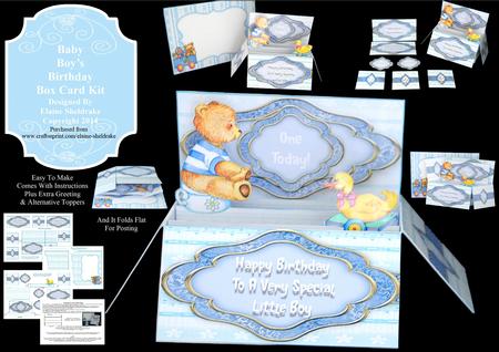 Baby Boy's Birthday - Pop-up Box Card Kit with Envelope
