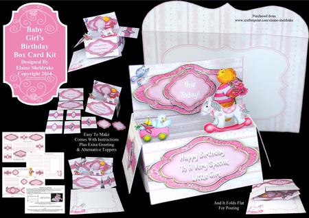 Baby Girl's Birthday - Pop-up Box Card Kit with Envelope