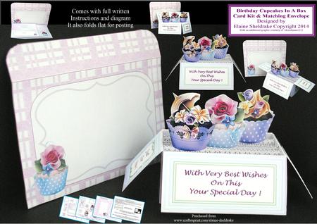 Birthday Cupcakes - Pop-up Box Card Kit & Matching Envelope