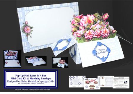 Pink Roses - 3D Pop-up Box Card Kit & Matching Envelope