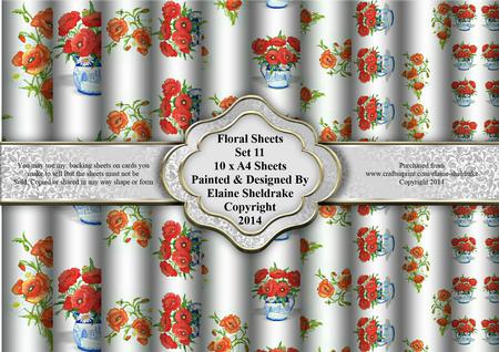 Floral Sheets Set 11 - 10 x A4 Backing Paper Sheets