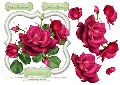 6" x 6" Red Roses with Decoupage Card Topper
