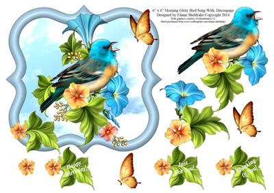6" x 6" Morning Glory Bird Song with Decoupage Card Topper