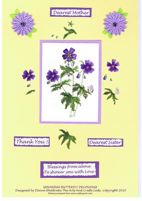 Geranium Butterfly Decoupage Sister Mother Blessings Thanks