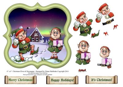 6" x 6" Christmas Elves with Decoupage Card Topper