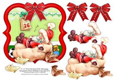 6" x 6" Worn Out Santa with Decoupage Card Topper