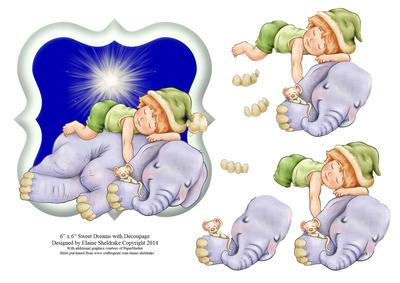 6" x 6" Sweet Dreams Elephant with Decoupage Card Topper