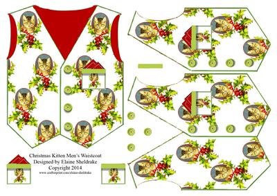 Christmas Kittens Men's Waistcoat Card Topper with Decoupage