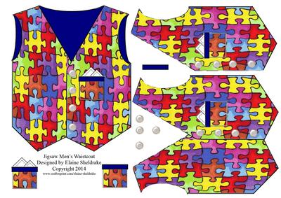 Jigsaw Men's Waistcoat Card Topper with Decoupage