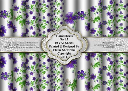 Floral Sheets Set 15 Geraniums - 10 x A4 Backing Papers