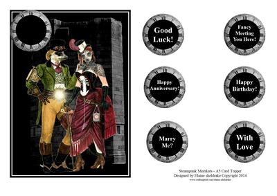 Steampunk Meerkats - 7" x 5" Card Topper