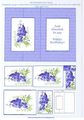 Delphinium Fold Back Birthday Card Male or Female
