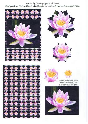 Waterlily Pink Lily Decoupage Pyramid Card Sheet