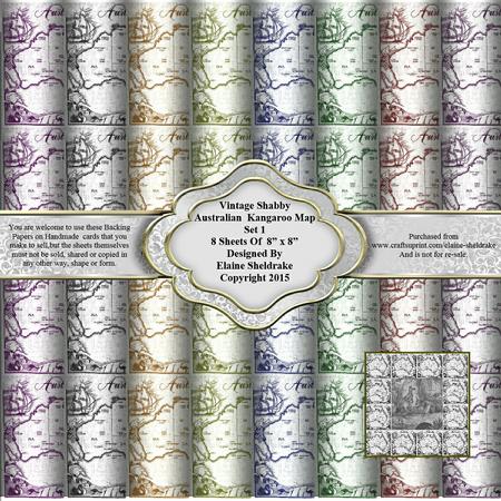 8" X8" Vintage Shabby Australian Kangaroo Map Backing Papers