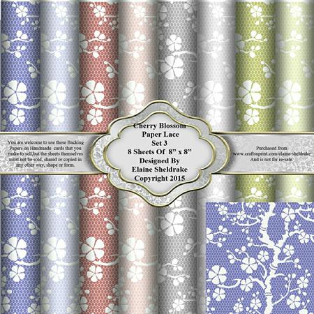 8" x 8" Cherry Blossom Laceset 3 Backing Papers