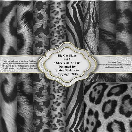 8" x 8" Big Cat Skins Set 2 Backing Papers
