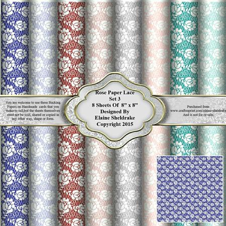 8" x 8" Rose Lace Set 3 Backing Papers