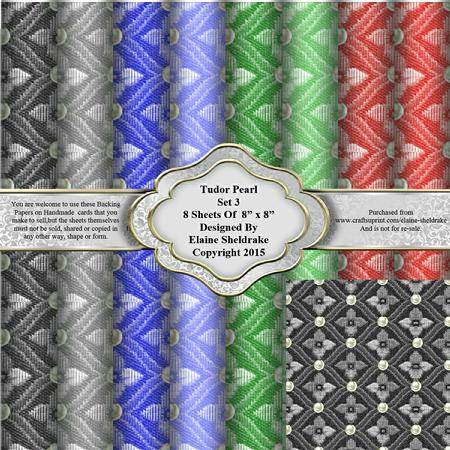 8" x 8" Tudor Pearl Faux Fabric Set 3 Backing Papers