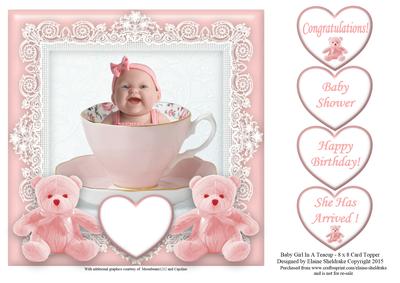 Baby Girl in a Teacup - 8 x 8 Card Topper