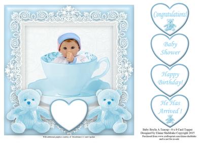 Baby Boy in a Teacup - 8 x 8 Card Topper