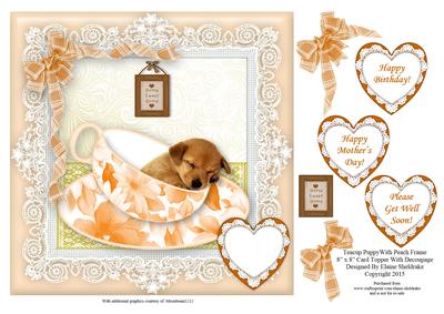Teacup Puppy in Peach Frame - 8" x 8" Card Topper